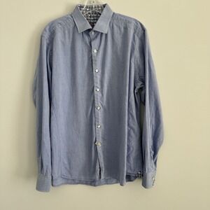 RCB Black Label Blue Dress Shirt XL Floral Contrast Trim 100% Cotton